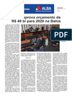 ALBA Aprova Orçamento de R$ 49 Bi para 2020 Na Bahia: Diário Oficial