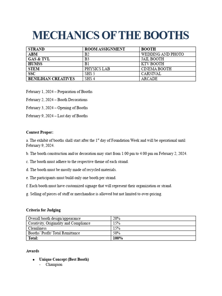 Booth Contest Guidelines and Criteria | PDF | Technology & Engineering