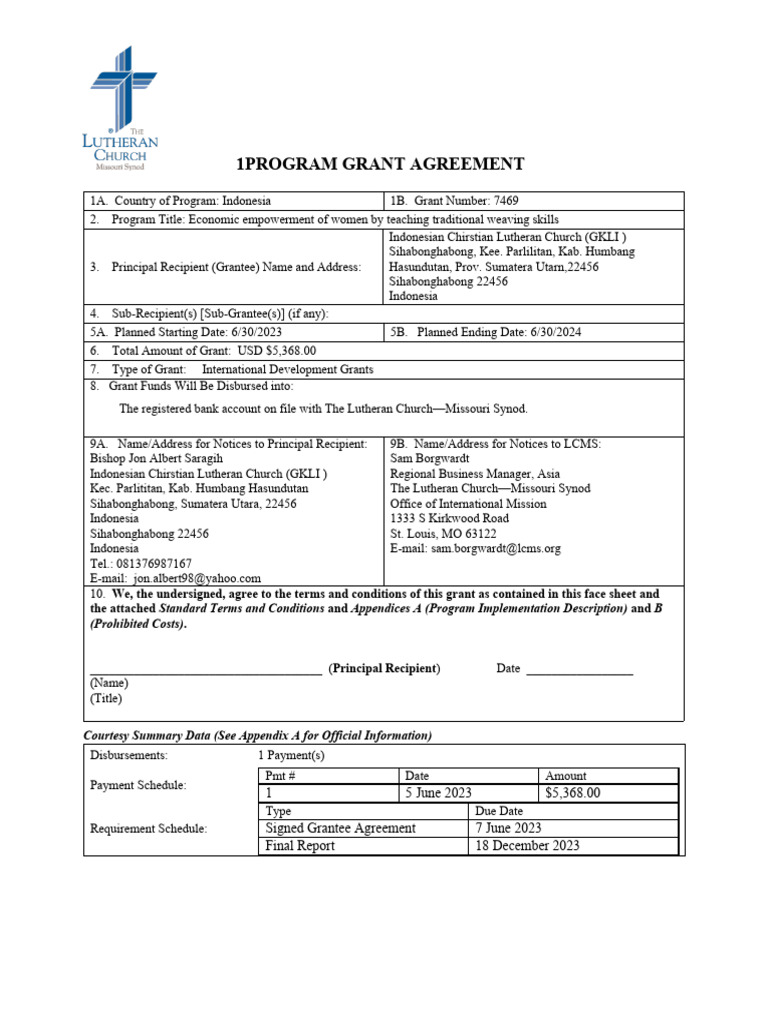 1program Grant Agreement | PDF | Indemnity | Legal Liability