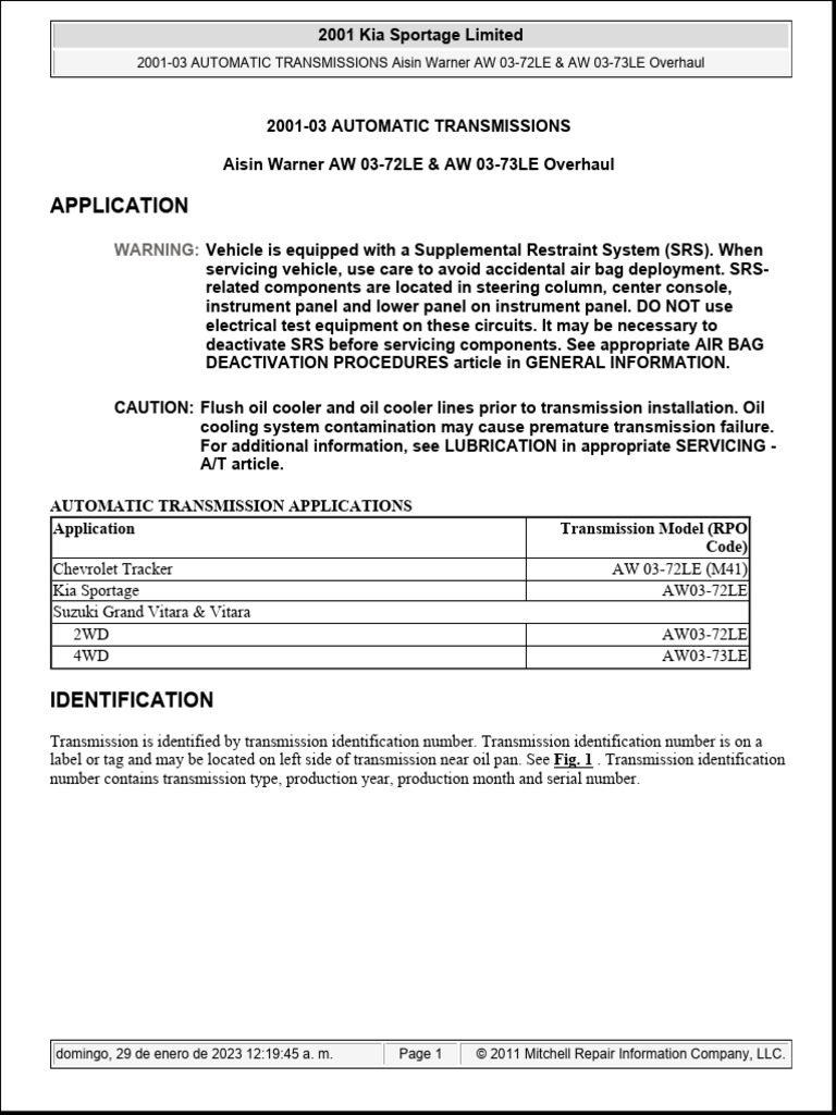 Aisin Warner AW 03-72LE Transmission Guide | PDF | Manual