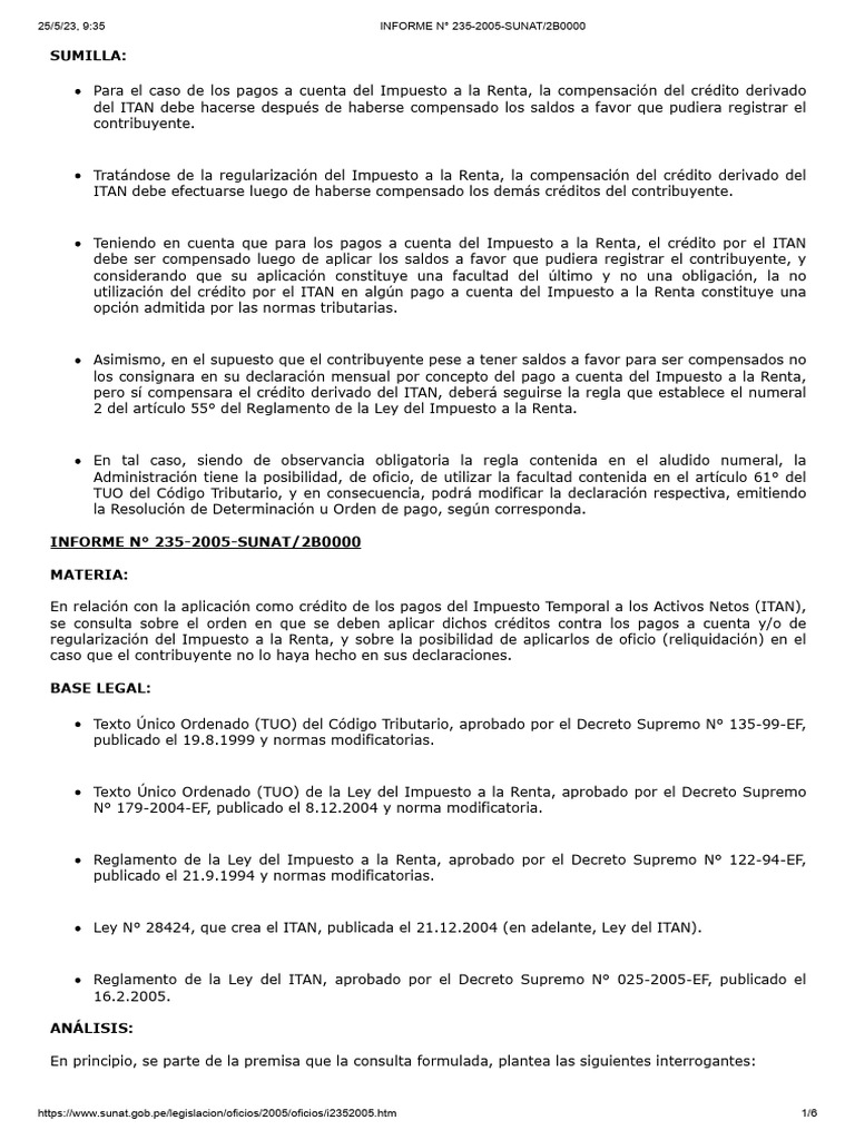 Compensación de ITAN en Impuesto a la Renta | PDF | Impuestos ...