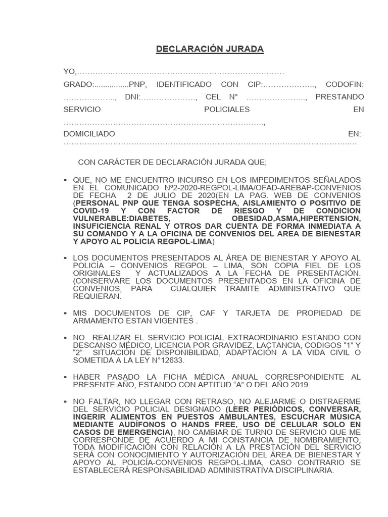 Declaración Jurada de Servicio Policial | PDF