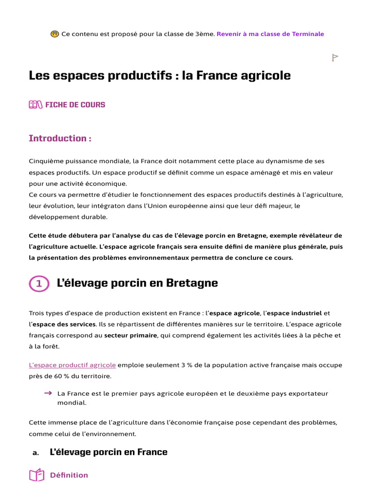Espaces agricoles et défis en France | PDF | Agriculture | Agriculture ...