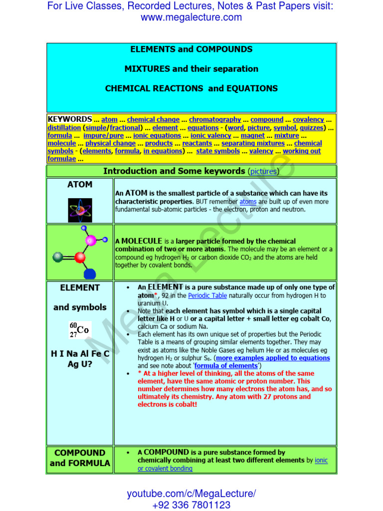 Elements Compounds and Mixtures | PDF | Chemical Compounds | Chemistry