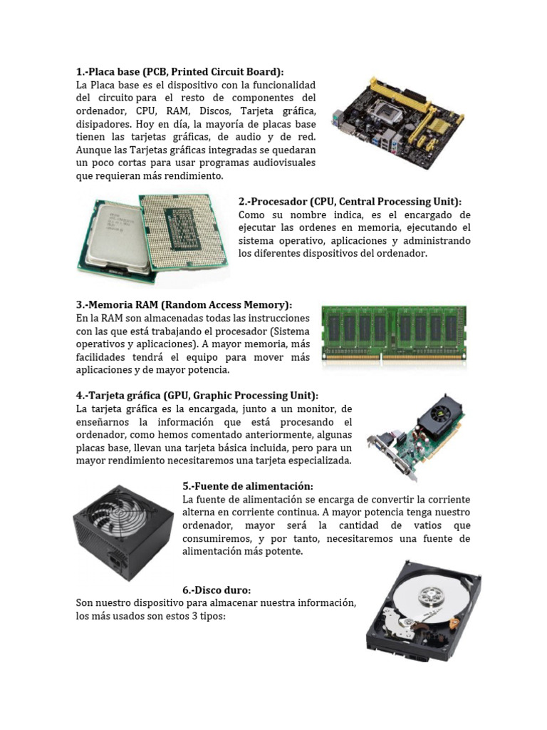 Componentes Esenciales de un Ordenador | PDF | Hardware de la ...