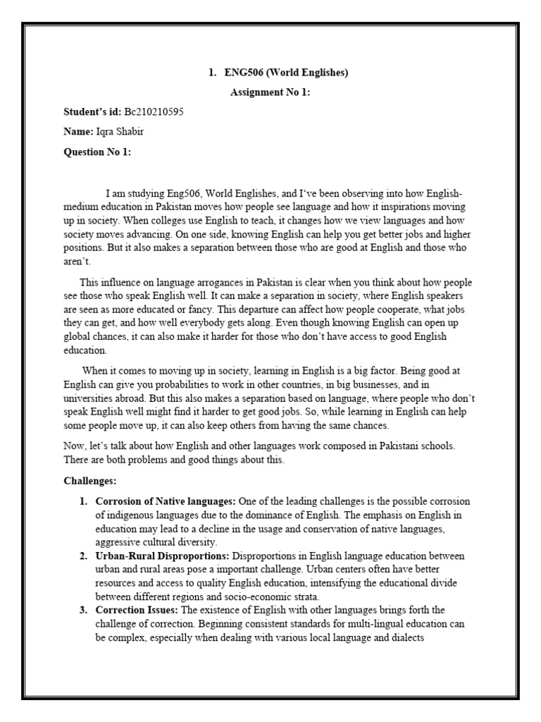 Bc210210595 ENG506 Assignment 1 Solution 2024 | PDF | English Language ...