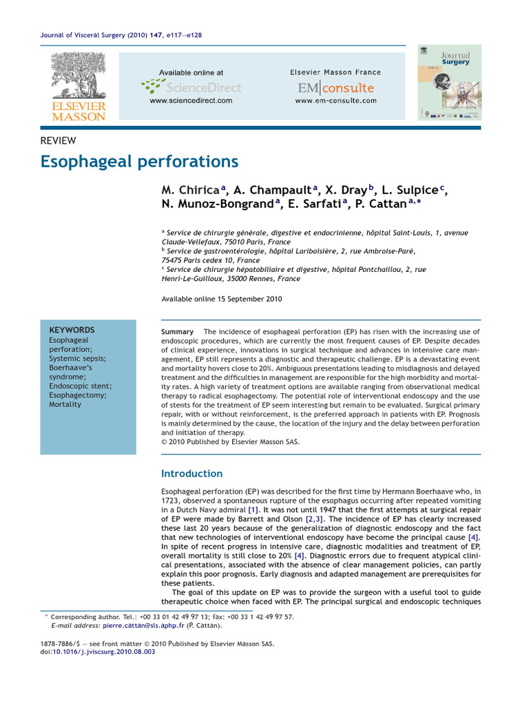 Esophageal Perforations: Causes and Treatments | PDF | Esophagus ...