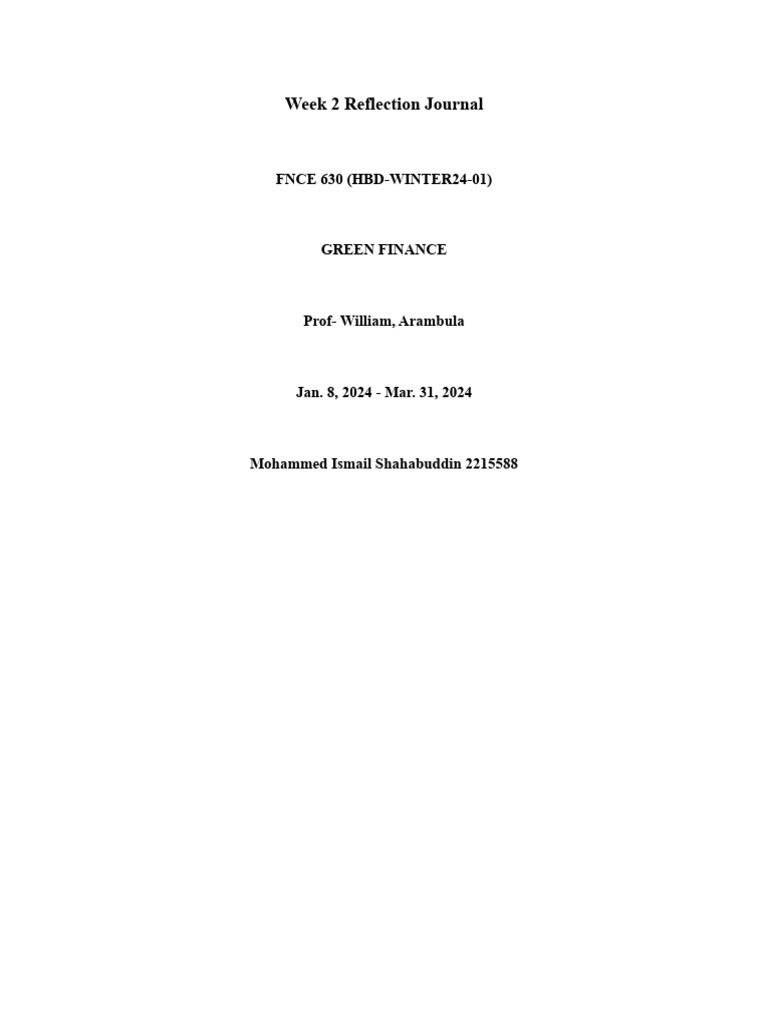 Week 2 Reflection on Green Finance | PDF | Social Science