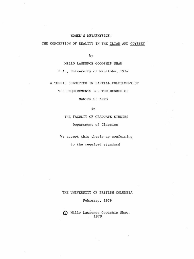 Homer #39 s Metaphysics The Conception of Reality in The Iliad and Odyssey