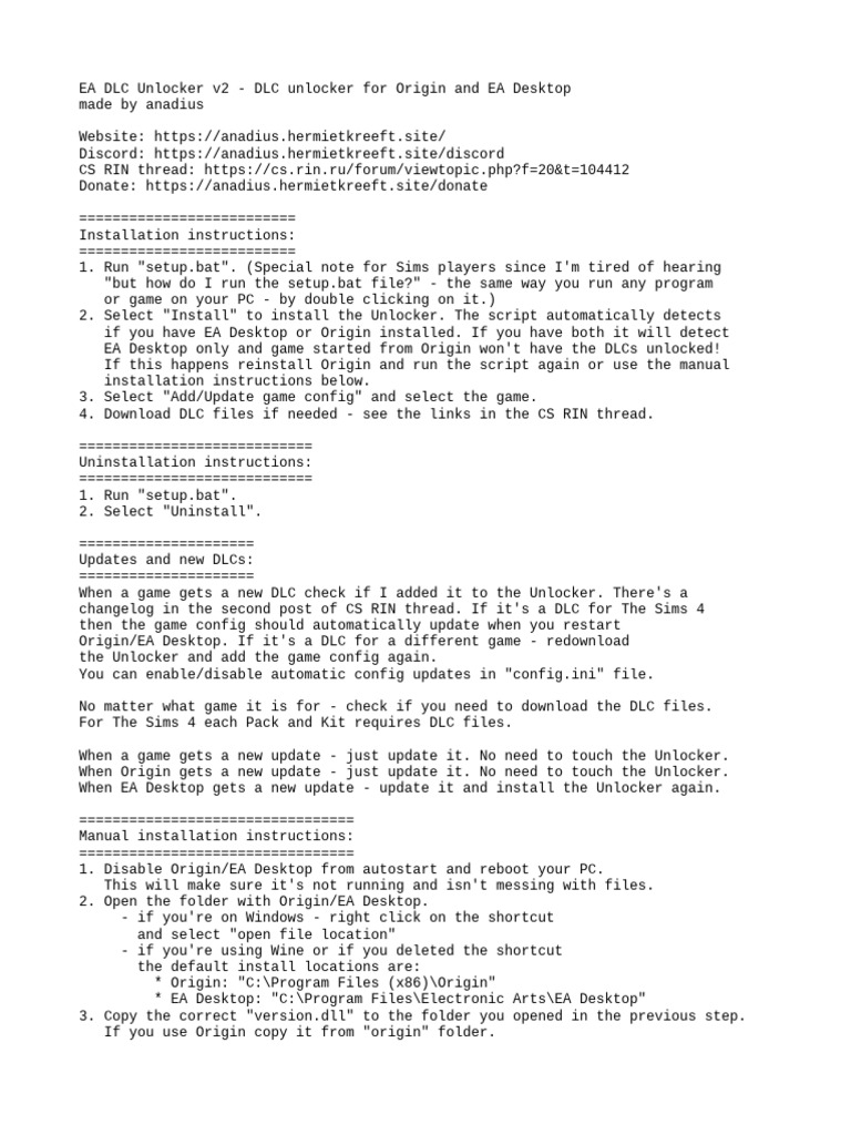 EA DLC Unlocker v2 Installation Guide | PDF | Computer File | Computer ...