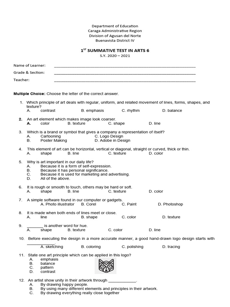 1st Summative Arts 6 Pdf Logos Vision