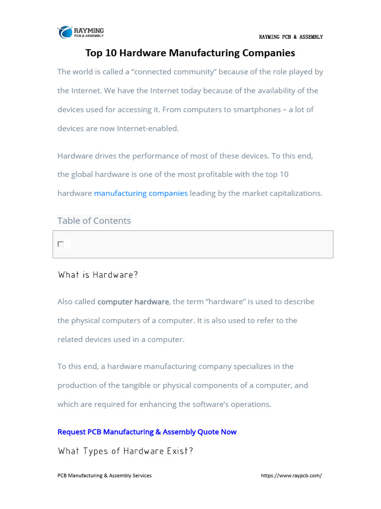 Top 10 Hardware Manufacturing Companies PDF Computer Hardware Computer Data Storage