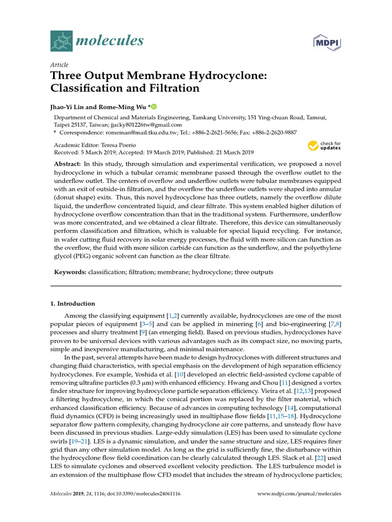 Three Output Membrane Hydrocyclone Classification Pdf Fluid