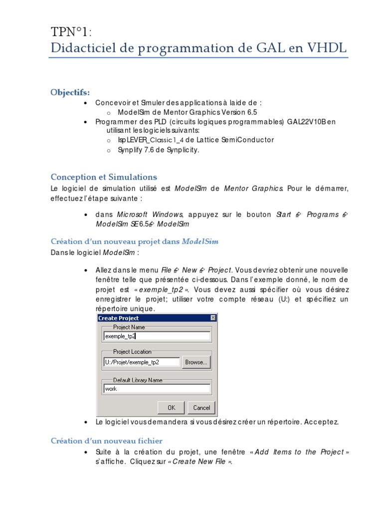 Programmation de GAL en VHDL avec ModelSim | PDF | VHDL | Compilateur