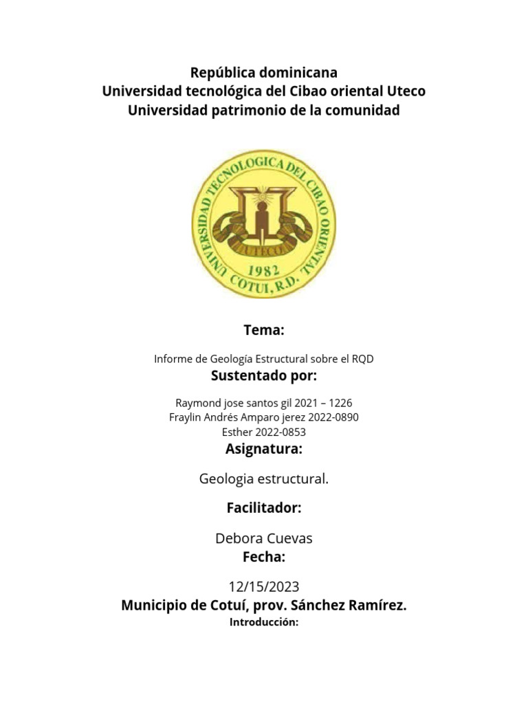 Informe de Geología Estructural Sobre El RQD en Una Estructura de Roca ...