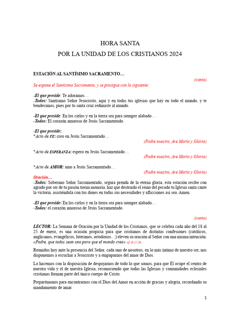 Hora Santa por la Unidad Cristiana 2024 | PDF | eucaristía | Amor