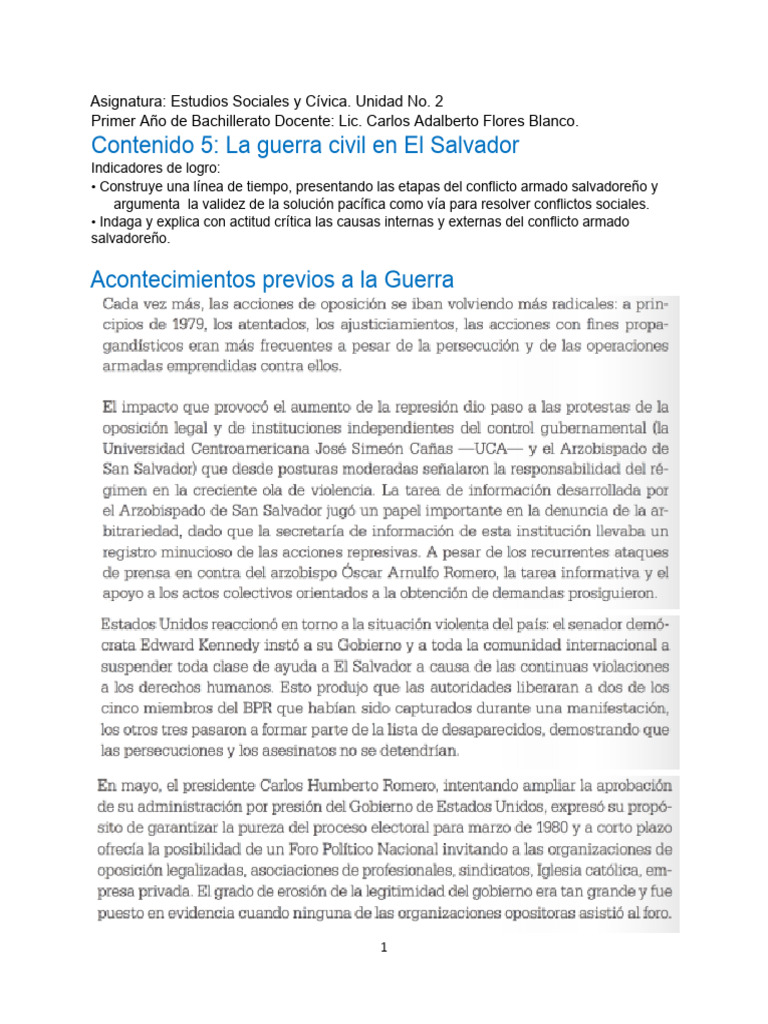 Resumen de la Guerra Civil en El Salvador | PDF | El Salvador ...