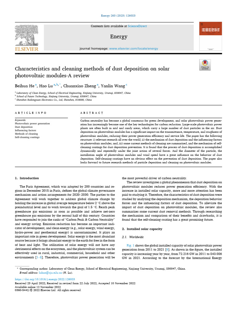 Characteristics and Cleaning Methods of Dust Deposition On Solar ...