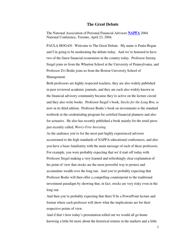BodieSiegel Debate Transcript | PDF | Option (Finance) | Bonds (Finance)