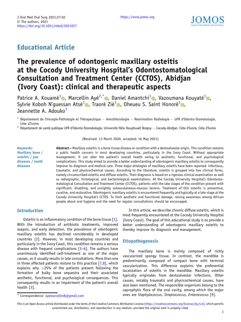 The Prevalence of Odontogenic Maxillary Osteitis at The 2rr2imbh89