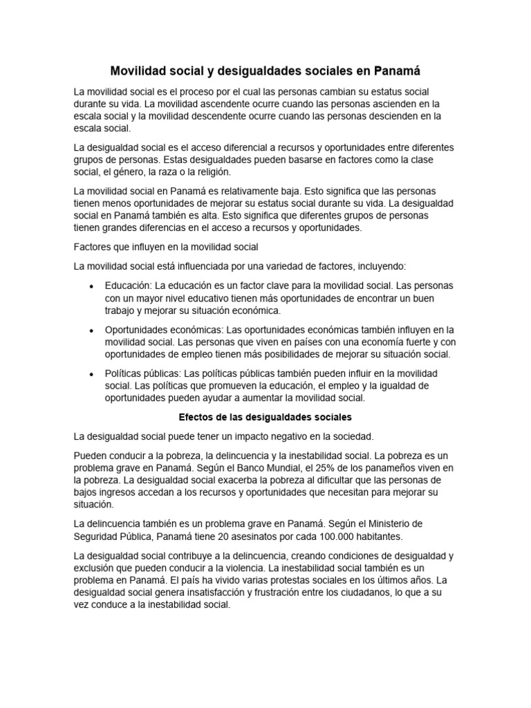Desigualdad y movilidad social en Panamá | PDF | Desigualdad social ...