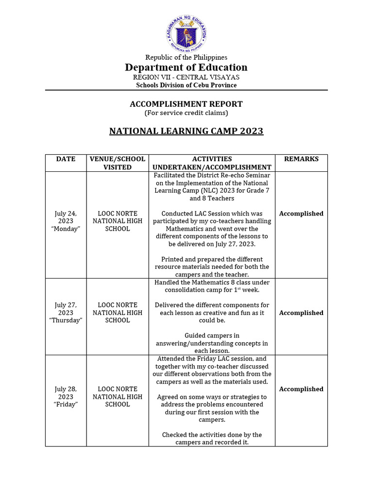 NLC Report With Documentation PDF Worksheet