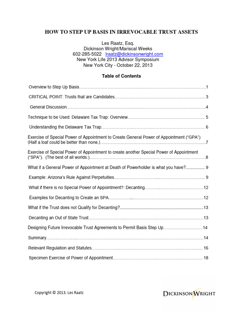 STEP UP BASIS IN IRREVOCABLE TRUST ASSETS PDF Trust Law Estate