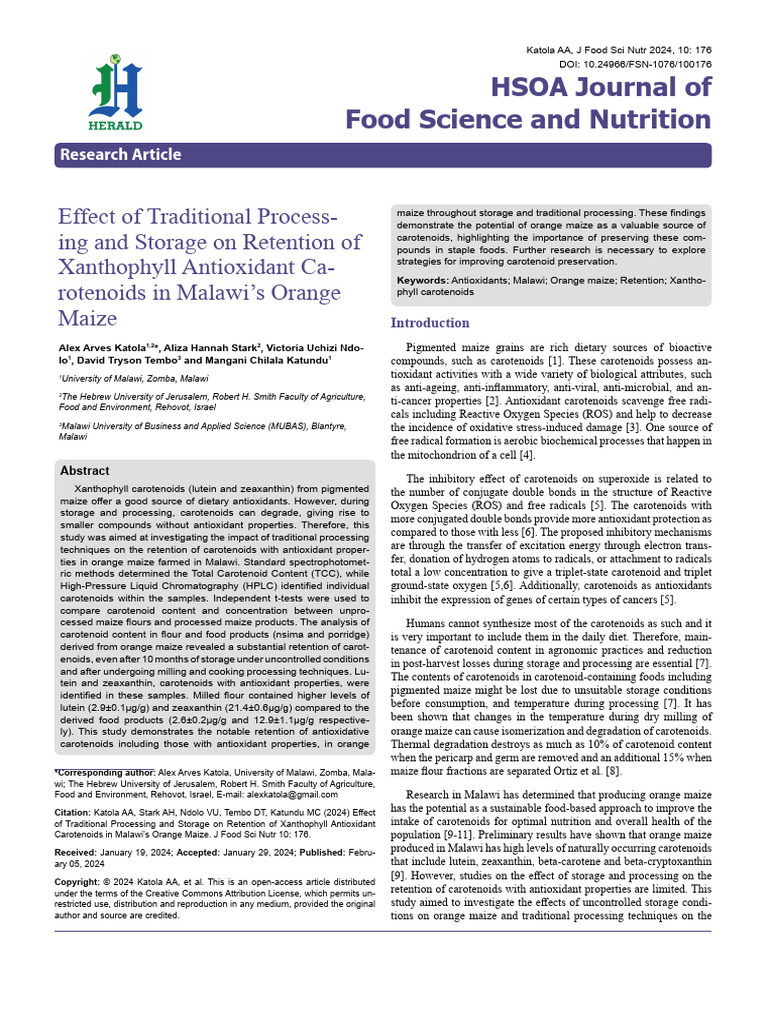 Effect of Traditional Processing and Storage On Retention of