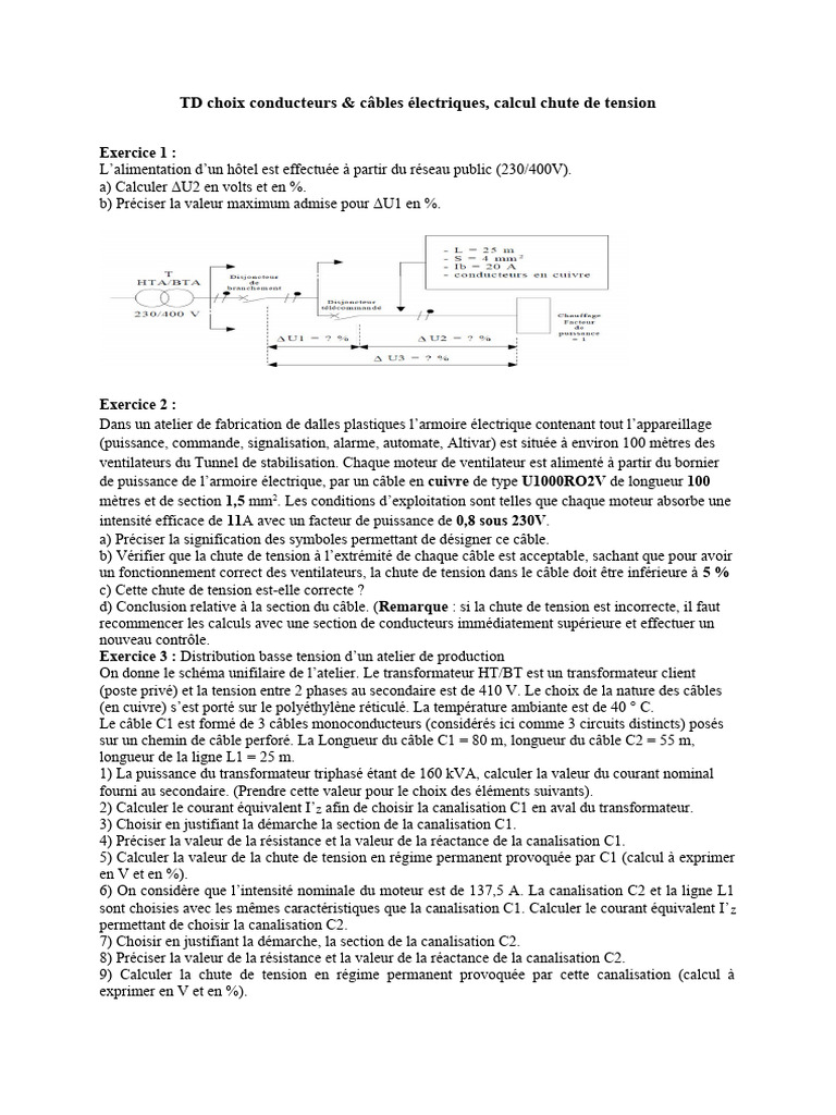 Calcul de chute de tension électrique PDF Transformateur électrique — free download