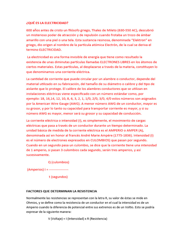 Qué Es La Electricidad | PDF | Resistencia Eléctrica y Conductancia