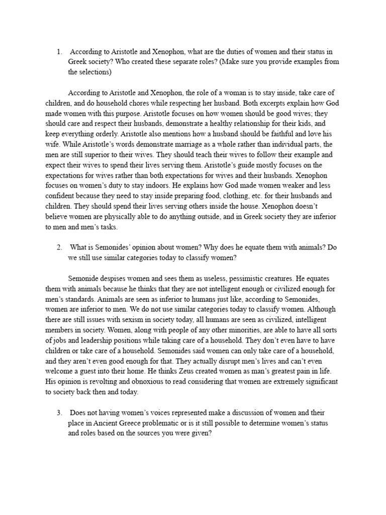 women in ancient greece dbq PDF Aristotle