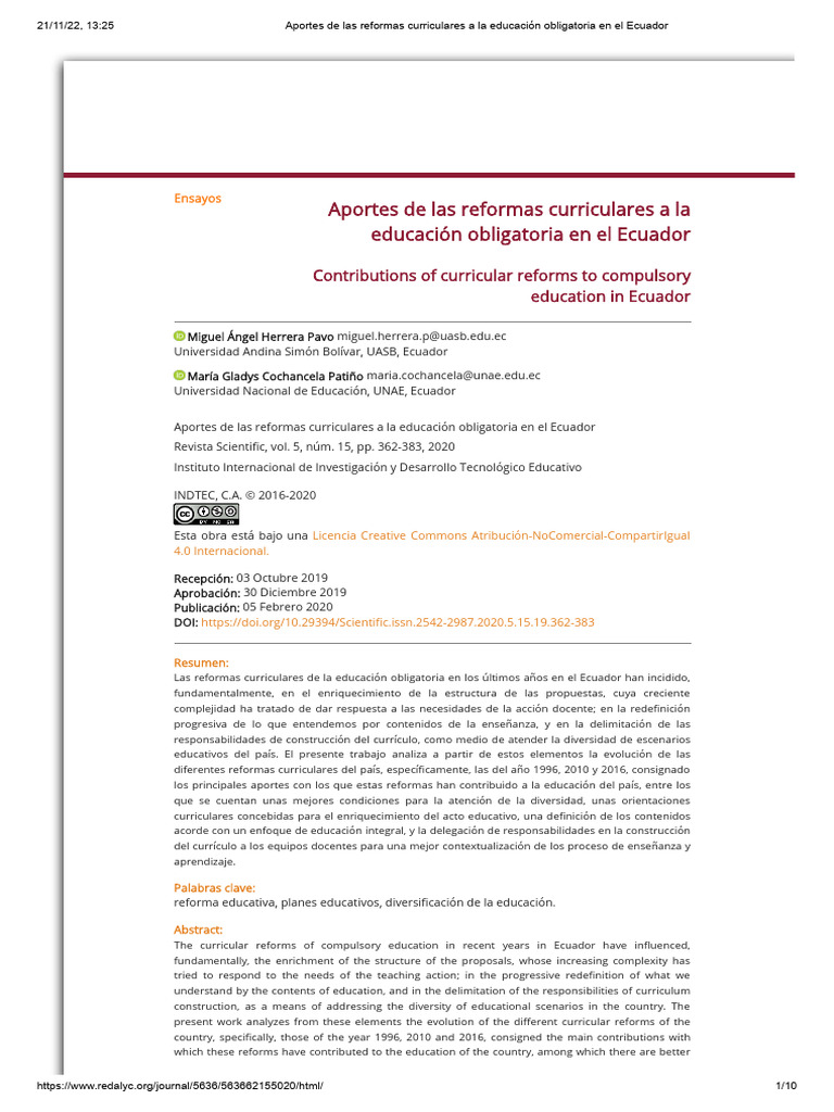 Aportes de reformas curriculares en Ecuador | PDF | Plan de estudios ...