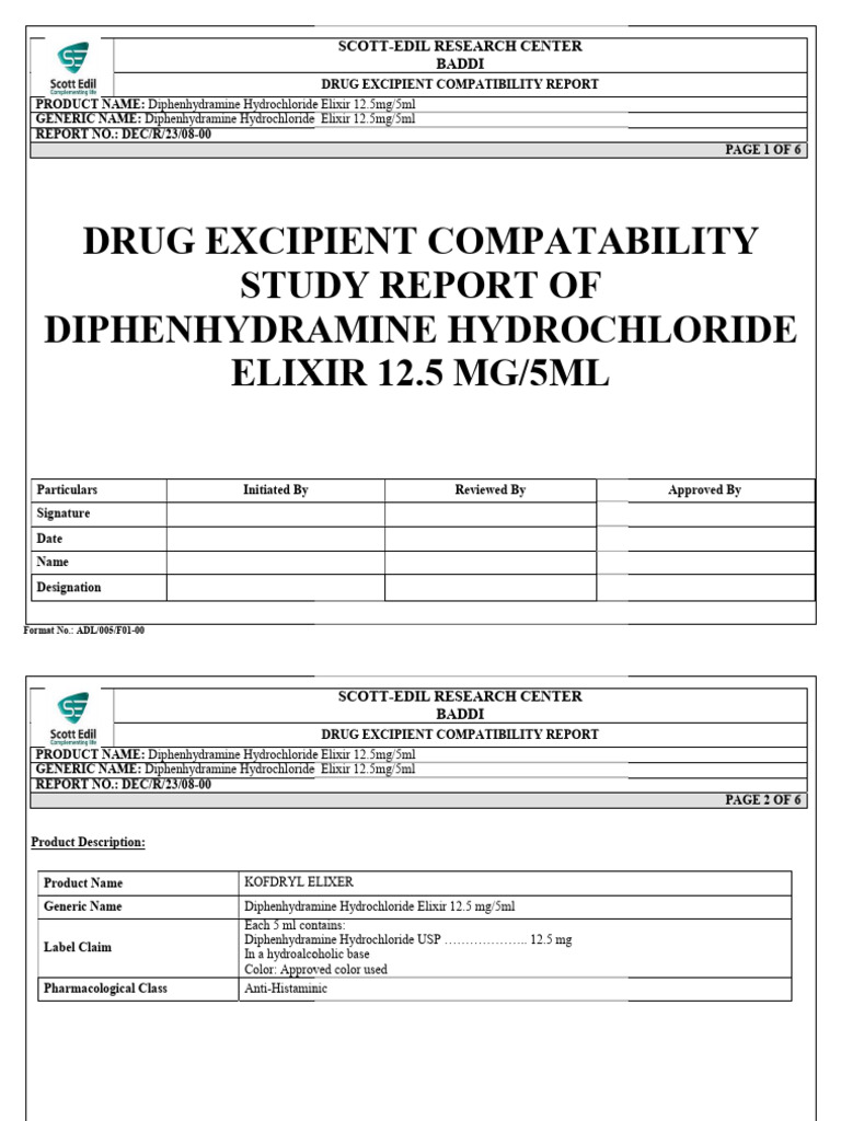 Diphenhydramine Elixir Compatibility Study | PDF | Pharmacology ...