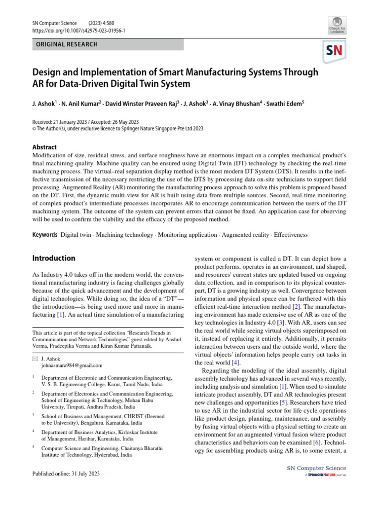Design and Implementation of Smart Manufacturing Systems Through AR For ...