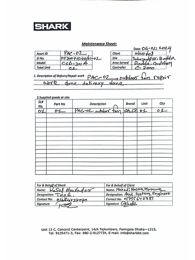 PAC-2 Outdoor Fan Delivery Sheet | PDF