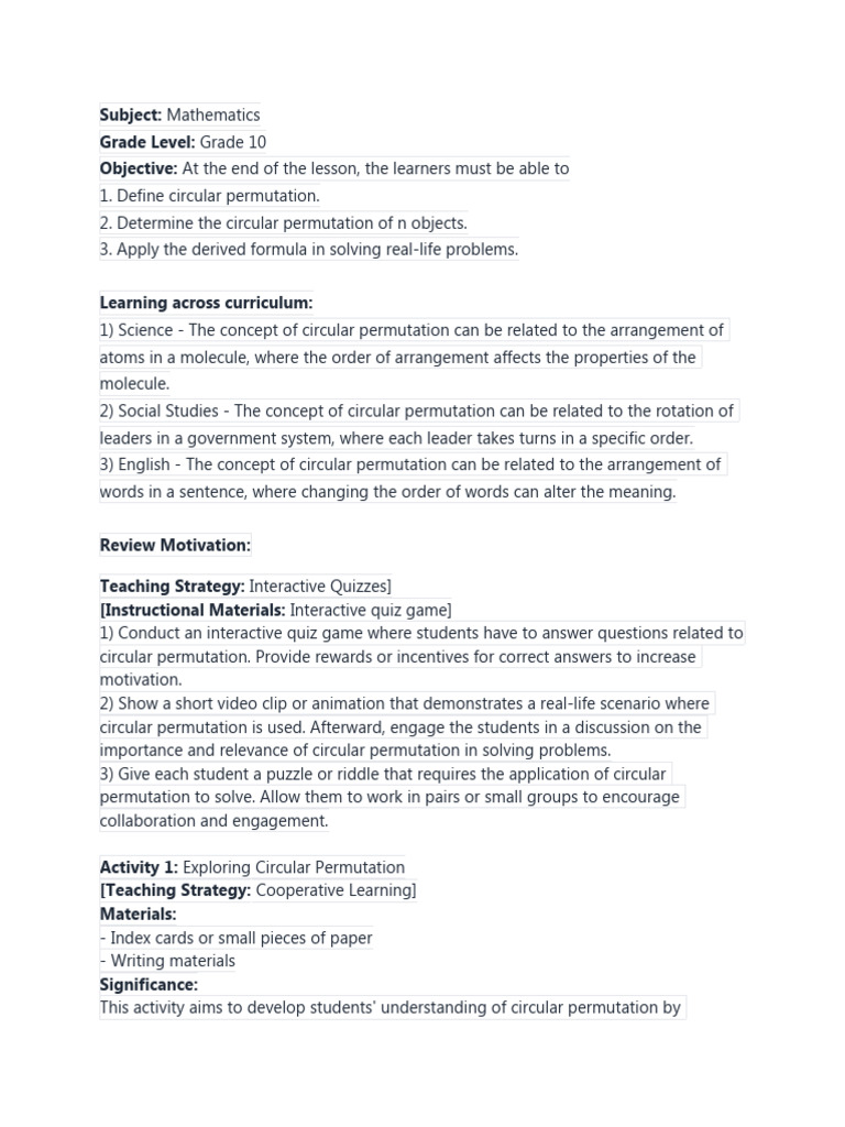 Exploring Circular Permutation in Class | PDF | Permutation | Learning