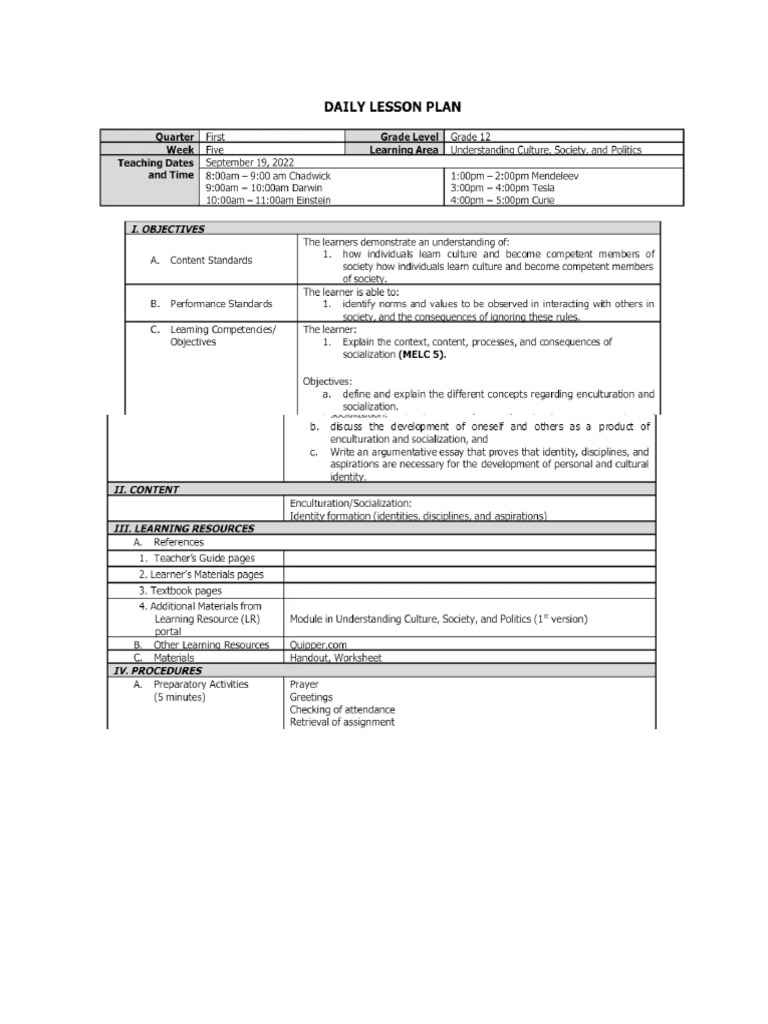 Lesson Plan - Week 5 | PDF
