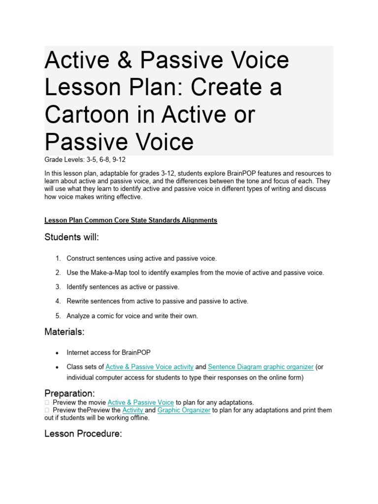 Active and Passive Voice | PDF | Verb | Subject (Grammar)