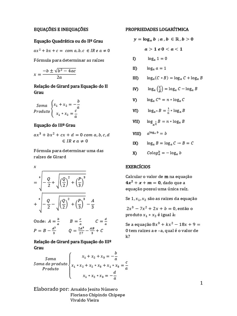 4 - Equações e Inequações | PDF | Álgebra | Objetos matemáticos