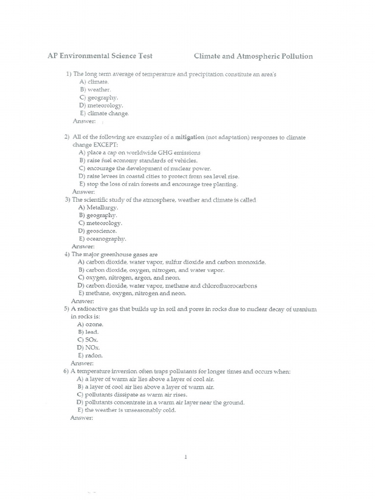APES Climate and Weather MCQ 1 | PDF