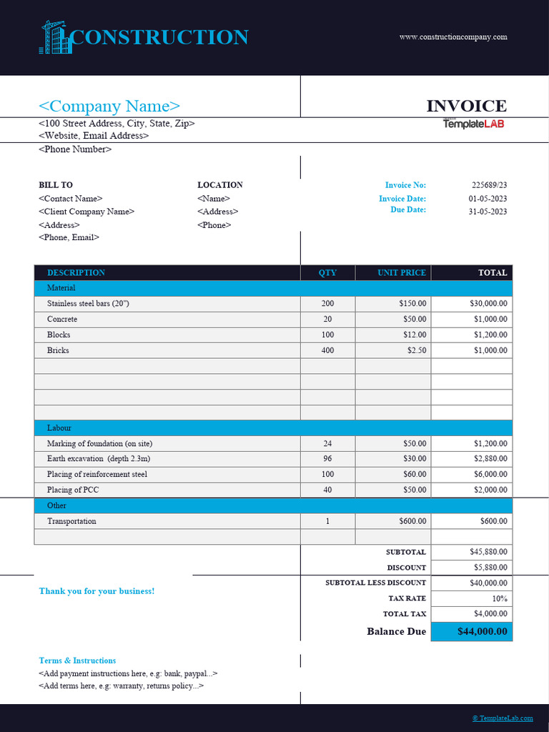 Construction Invoice Template 2023 | PDF | Building | Real Estate