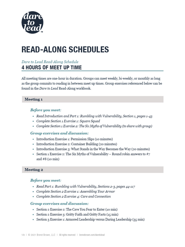 Dare to Lead Read-Along Schedule | PDF | Psychological Concepts | Human ...