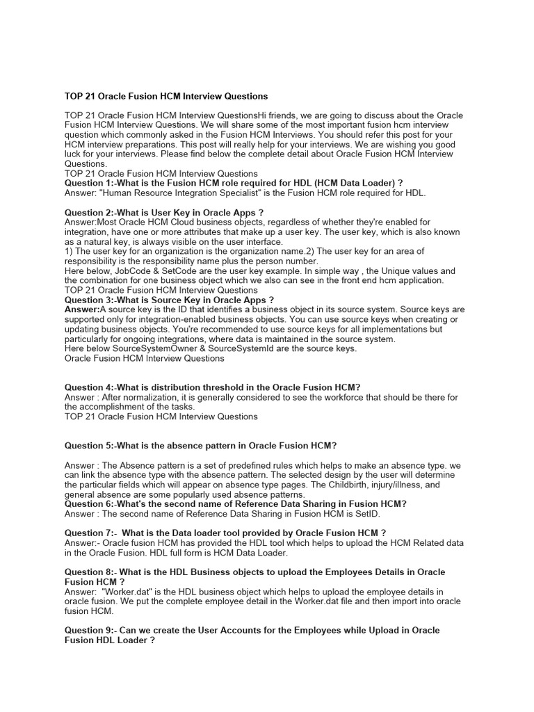 Oracle Fusion Hcm Interview Questions