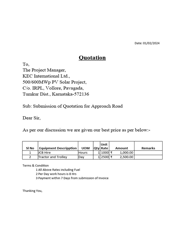 JCB Rental Quotation for Project | PDF | Science & Mathematics ...