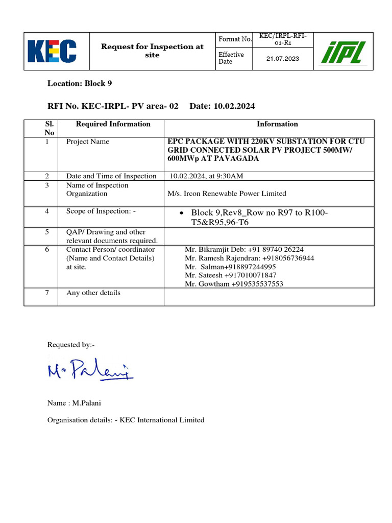 Solar PV Project Inspection Request | PDF