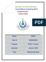 Course: General Method of Teaching (8601) : Allama Iqbal Open University Islamabad