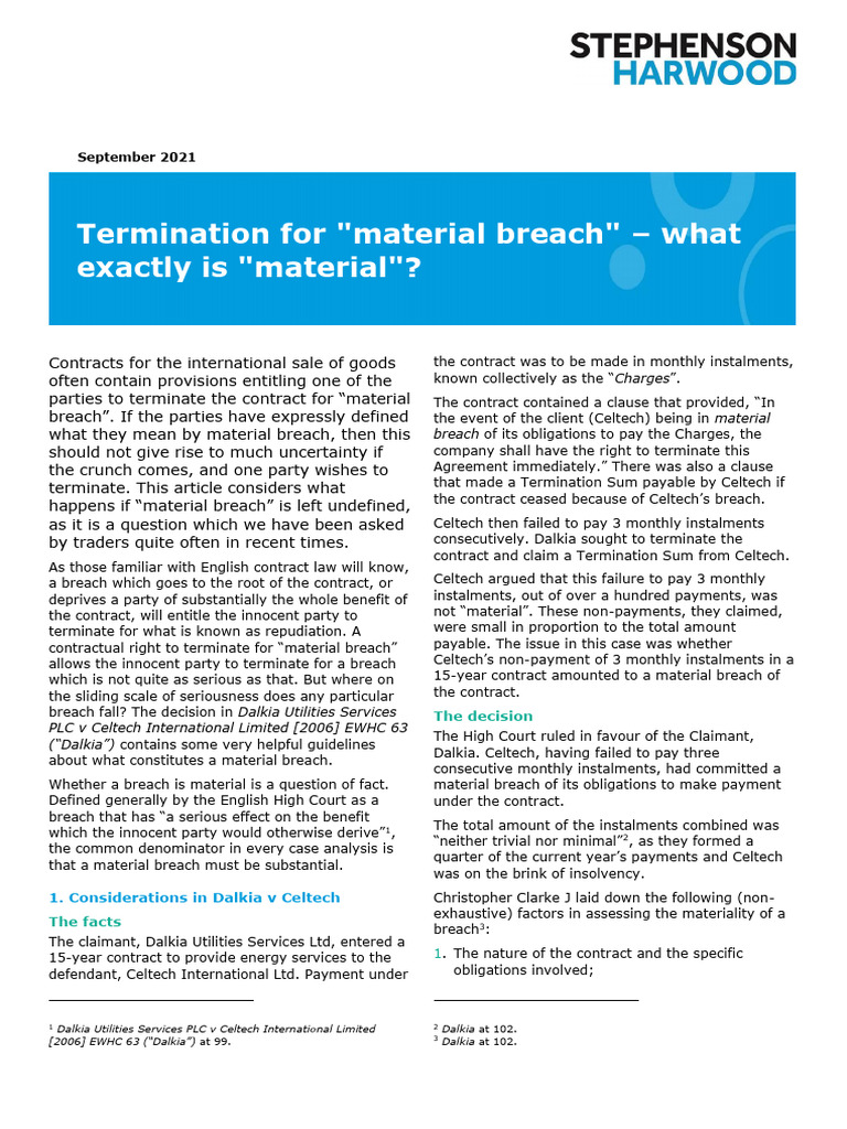 Termination For Material Breach What Exactly Is Material August 2021