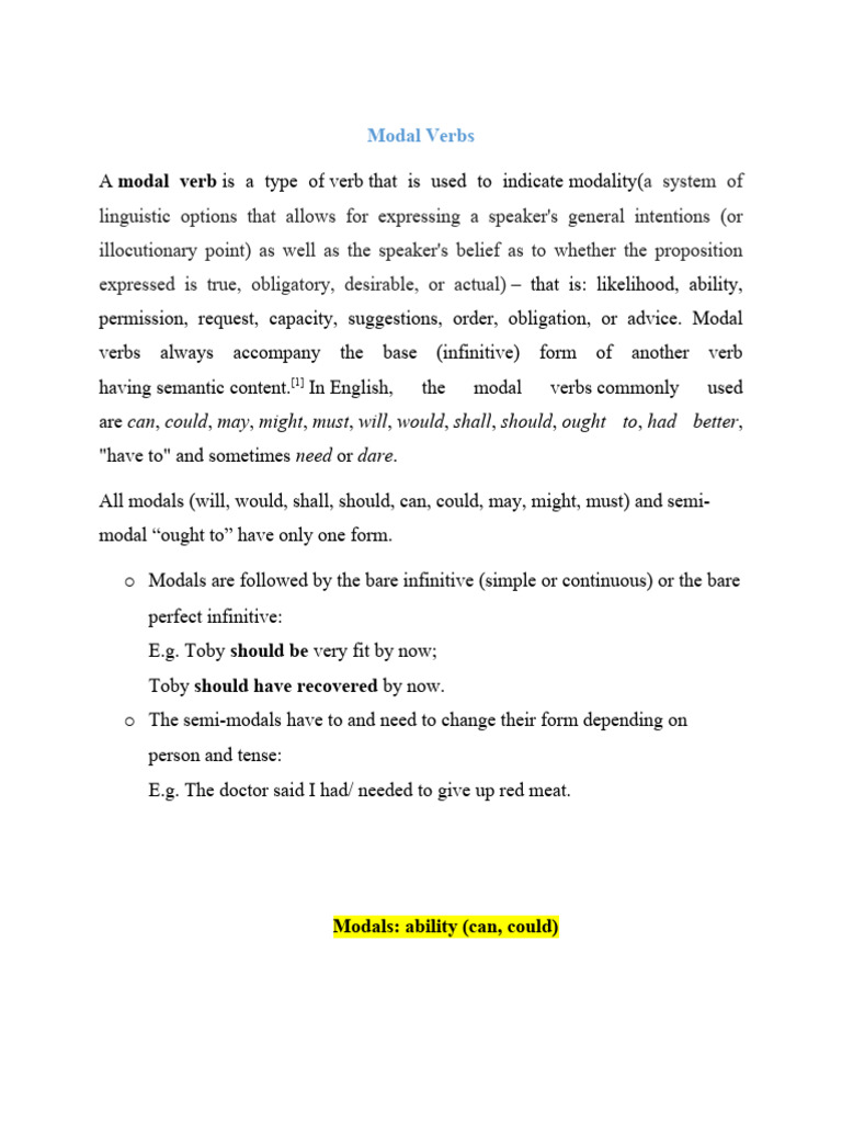 Modal Verbs Pdf Semantic Units Grammar