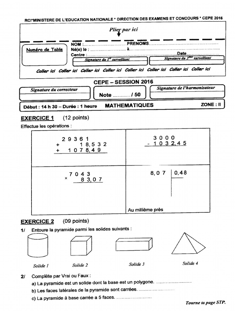 Cepe Zone2 Math 2016 | PDF
