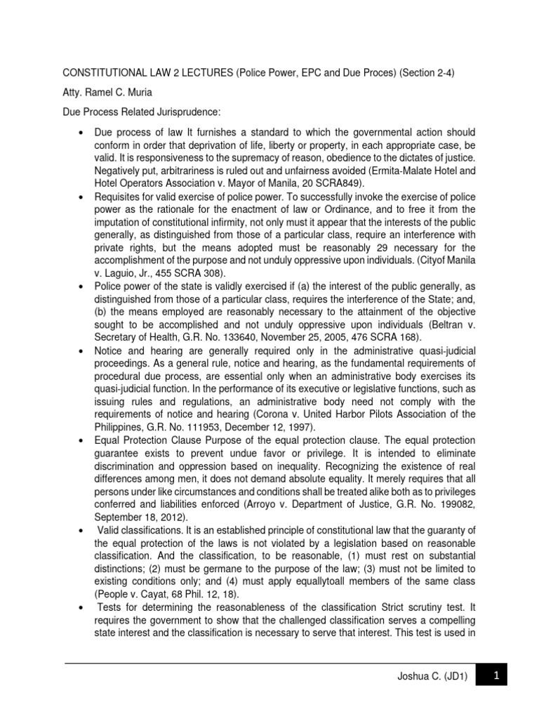 Constitutional Law: Due Process & Police Power | PDF | Search Warrant ...